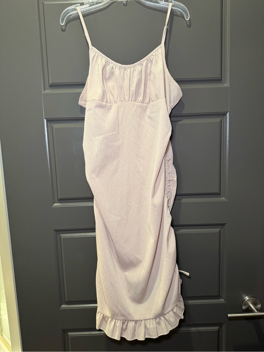Cider Light Nude/Light Pink Ruffle-Trim Slip Dress